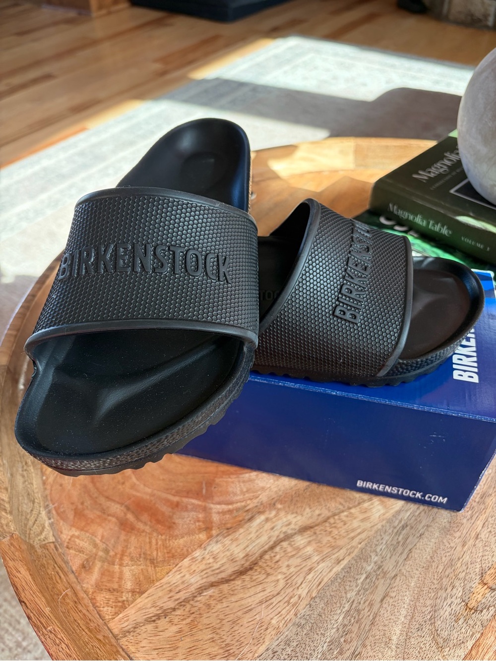 Birkenstock Men's Black EVA Slide Sandals - Textured Logo Strap